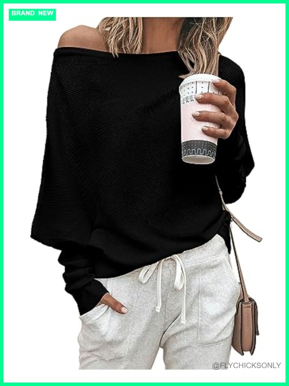 Off The Shoulder Sweater Knit Pullover Women's Long Sleeve Batwing